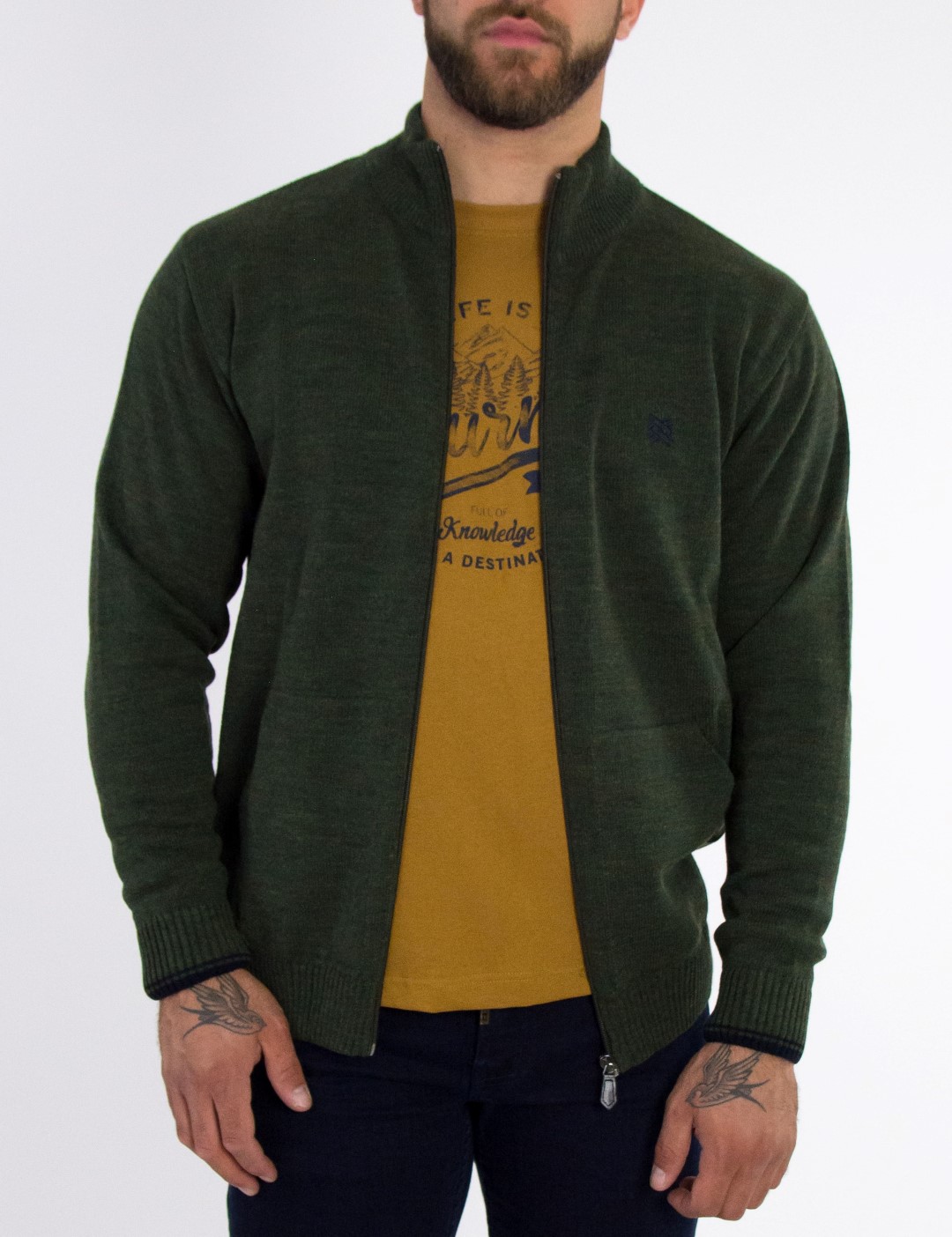 Ανδρική χακί μάλλινη ζακέτα με φερμουάρ Darious 1867L φωτογραφία